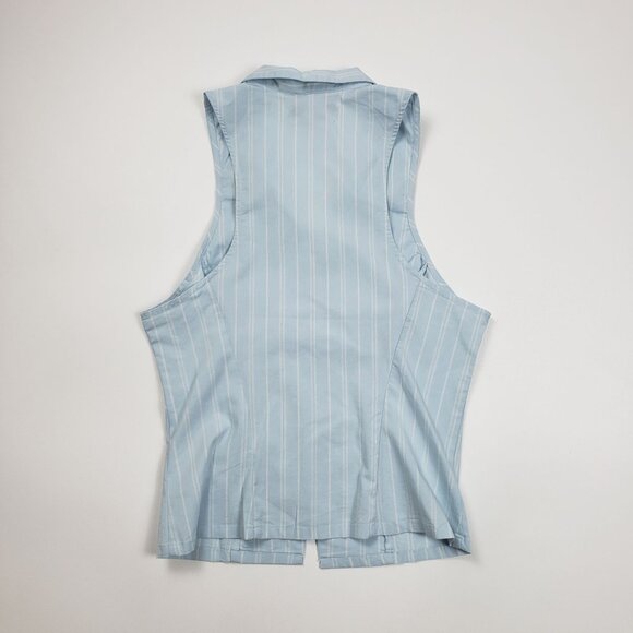 UO Party Girl Cotton-Blend Button Down Sleeveless Shirt Women Medium Blue Stripe - Picture 15 of 16